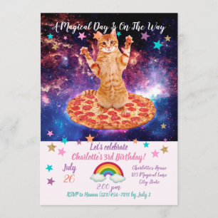 Invitación Pizza espacial gato