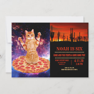 Invitación Pizza espacial gato