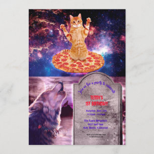Invitación Pizza espacial gato