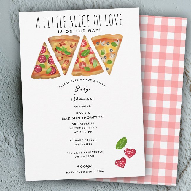 Invitación Pizza Fiesta acuarela Baby Shower Love (Pizza Party Theme Watercolor Baby Shower Love Invitation)