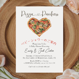 Invitación Pizza Fiesta Baby Shower Corazón acuático Simple
