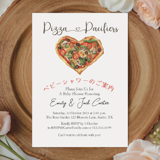 Invitación Pizza Fiesta Baby Shower Corazón acuático Simple