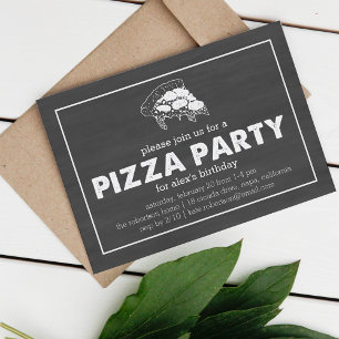 Invitación Pizza Fiesta Cartón blanco y negro Cumpleaños
