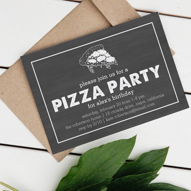 Invitación Pizza Fiesta Cartón blanco y negro Cumpleaños (Subido por el creador)