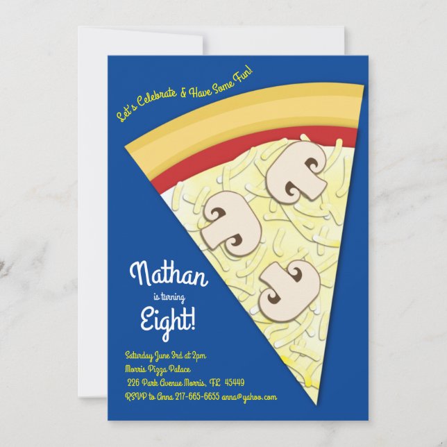 Invitación Pizza Fiesta Mushrrom Pizza Slice (Anverso)