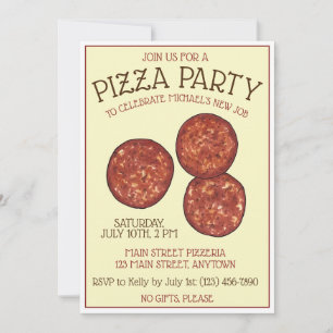 Invitación PIZZA FIESTA Pepperoni Pie Slice Pizzeria Cumpleañ