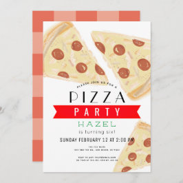 Invitación Pizza Fiesta Red Gingham Birthday