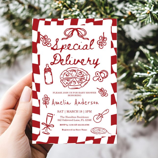 Invitación Pizza Hand Drawn Special Delivery Baby Shower (Subido por el creador)