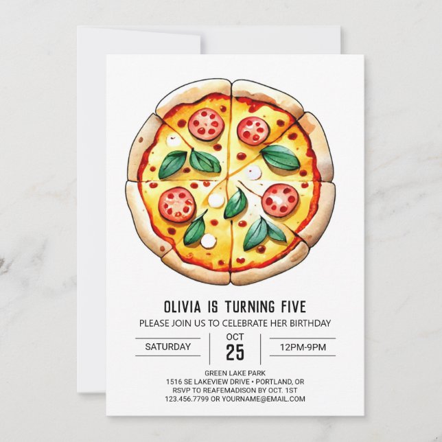Invitación Pizza Imprimible simple Cumpleaños (Anverso)