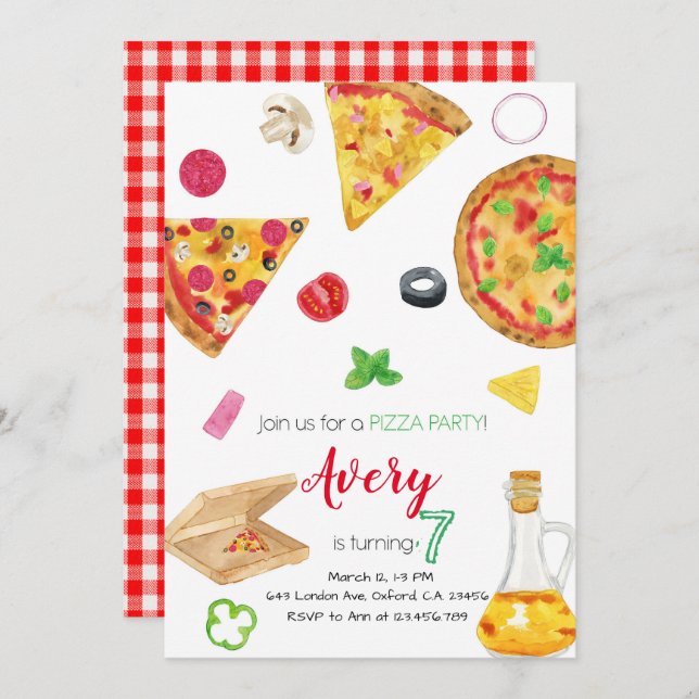 Invitación Pizza Invitation, Pizza Invite, Pizza Birthday (Anverso / Reverso)