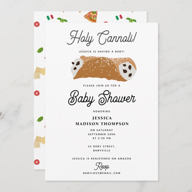 Invitación Pizza italiana Pasta Holy Cannoli Baby Shower (Anverso / Reverso)
