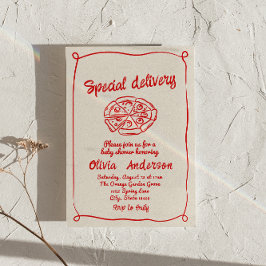 Invitación Pizza Mano Dibujó Baby Shower Especial De Entrega