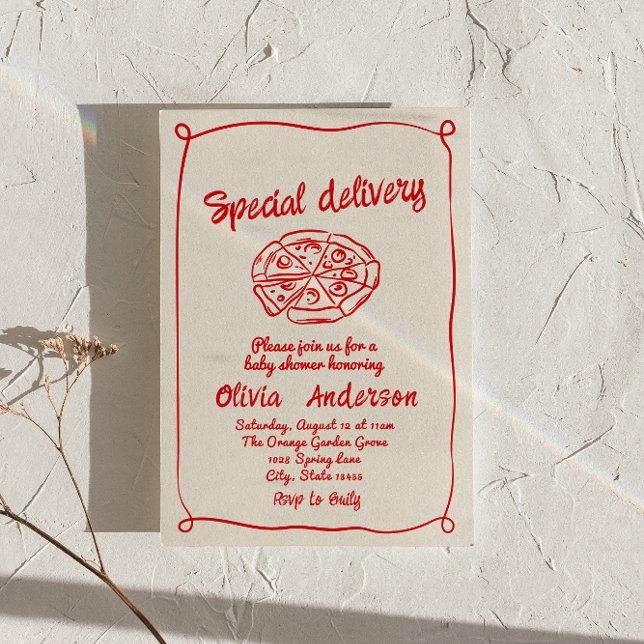Invitación Pizza Mano Dibujó Baby Shower Especial De Entrega (Subido por el creador)