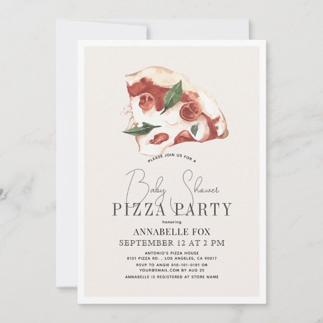 Invitación Pizza Margherita Watercolor Baby Shower (Anverso)