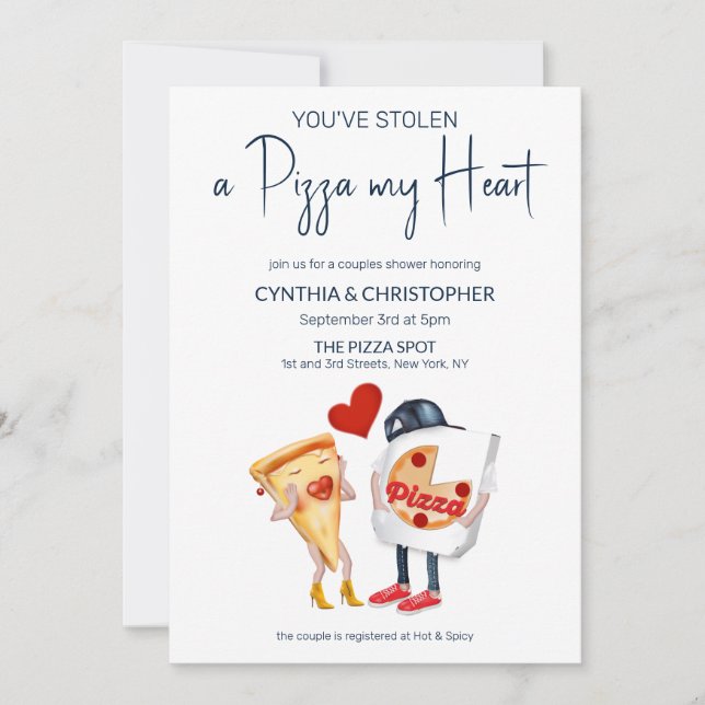 Invitación Pizza mi corazón divertido (Anverso)