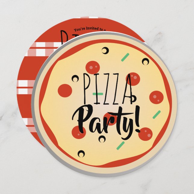 Invitación Pizza Mix Fiesta de Cumpleaños Foodie Red Plaid (Anverso / Reverso)