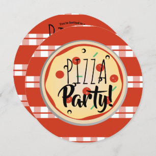 Invitación Pizza Mix Fiesta de Cumpleaños Foodie Red Plaid