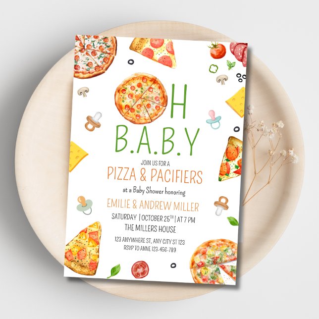 Invitación Pizza & Pacifiers Baby Shower, Pizza Baby Shower (Subido por el creador)