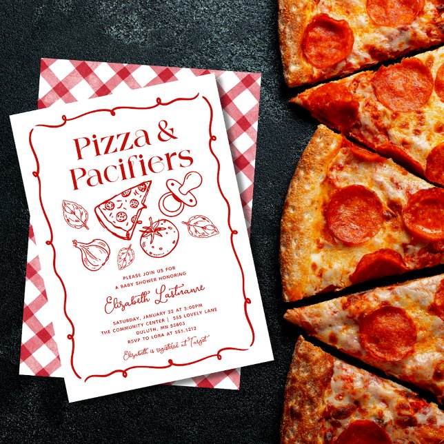 Invitación Pizza & Pacifiers Hand Drawn Italian Baby Shower (Pizza & Pacifiers Hand Drawn Italian Baby Shower Invitation)