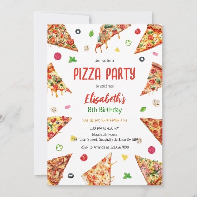 Invitación Pizza Party Birthday Invitation (Anverso)
