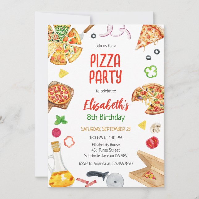 Invitación Pizza Party Birthday Invitation (Anverso)