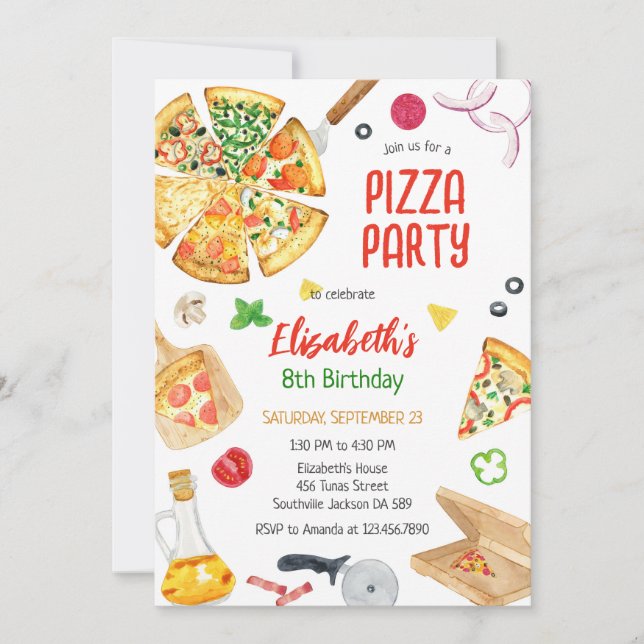 Invitación Pizza Party Birthday Invitation (Anverso)