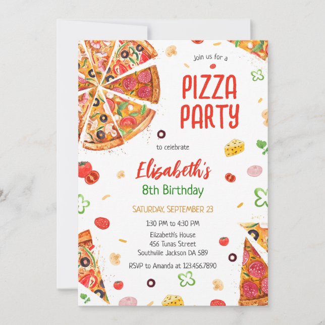 Invitación Pizza Party Birthday Invitation (Anverso)