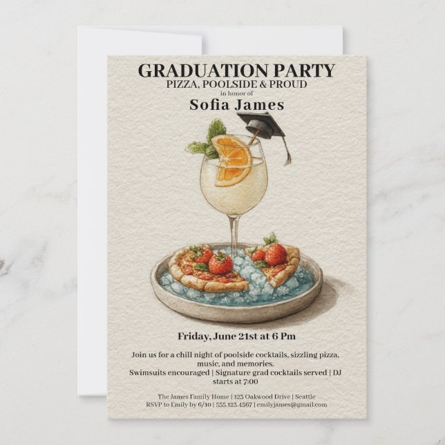 Invitación Pizza Pool Cocktail Graduation Celebration  (Anverso)
