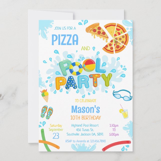 Invitación Pizza Pool Party Birthday Invitation (Anverso)