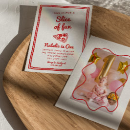 Invitación Pizza Retro Primera Troza De Fun Fotográfico Cumpl