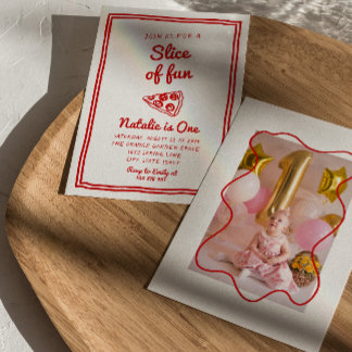 Invitación Pizza Retro Primera Troza De Fun Fotográfico Cumpl