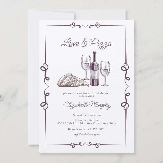 Invitación Pizza | Wine Bridal Shower (Anverso)