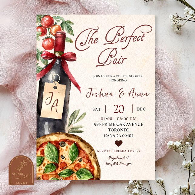 Invitación Pizza Wine Perfect Pair Bridal Shower (Subido por el creador)