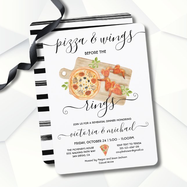 Invitación Pizza y alas antes del ensayo de los anillos Cena (Subido por el creador)