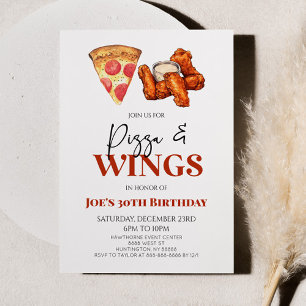 Invitación Pizza y Alas de pollo Fiesta de cumpleaños