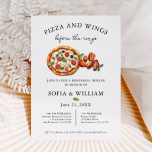 Invitación Pizza y Alitas Antes de la Cena de Ensayo de los A
