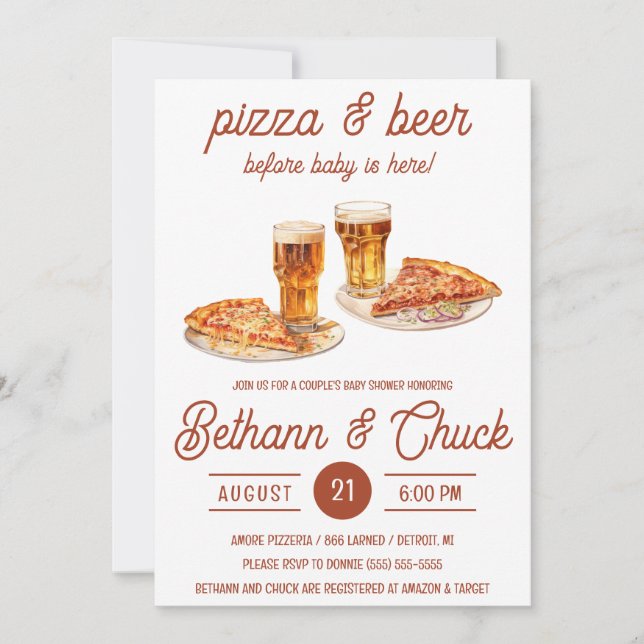 Invitación ¡Pizza y cerveza antes de que el bebé esté aquí! B (Anverso)