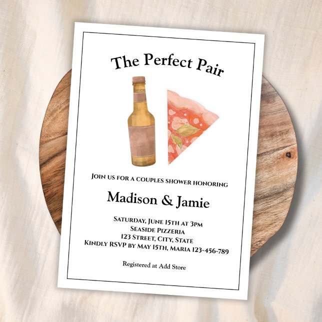 Invitación Pizza Y Cerveza Perfectas Parejas Ducha Bridal (pizza and beer couples shower pizza and brews bridal shower invitation casual)