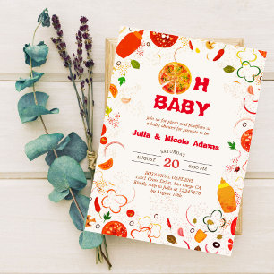 Invitación Pizza y chupetes barbacoa baby shower 