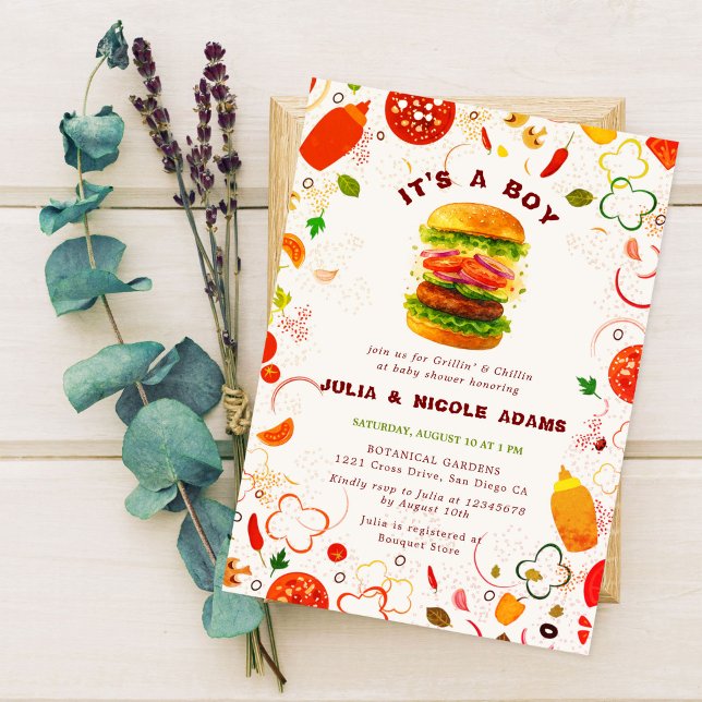 Invitación Pizza y Pacificadores Toppings Burger BBQ Baby Sho (Subido por el creador)