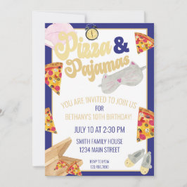 Invitación Pizza y Pajamas Fiesta Sleepover