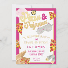 Invitación Pizza y Pajamas Fiesta Sleepover