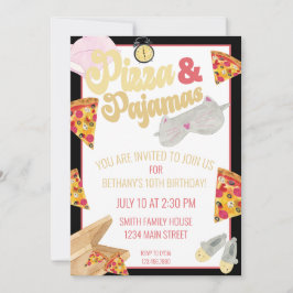 Invitación Pizza y Pajamas Fiesta Sleepover