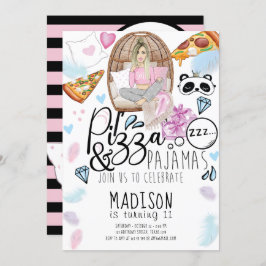Invitación Pizza y Pajamas Sleepover Cumpleaños