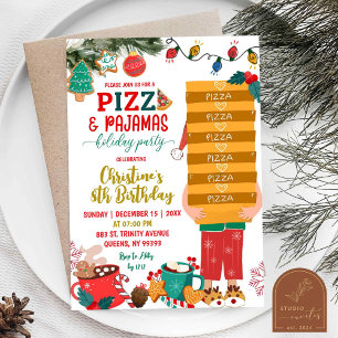 Invitación Pizza y Pijamas Cumpleaños Navideño