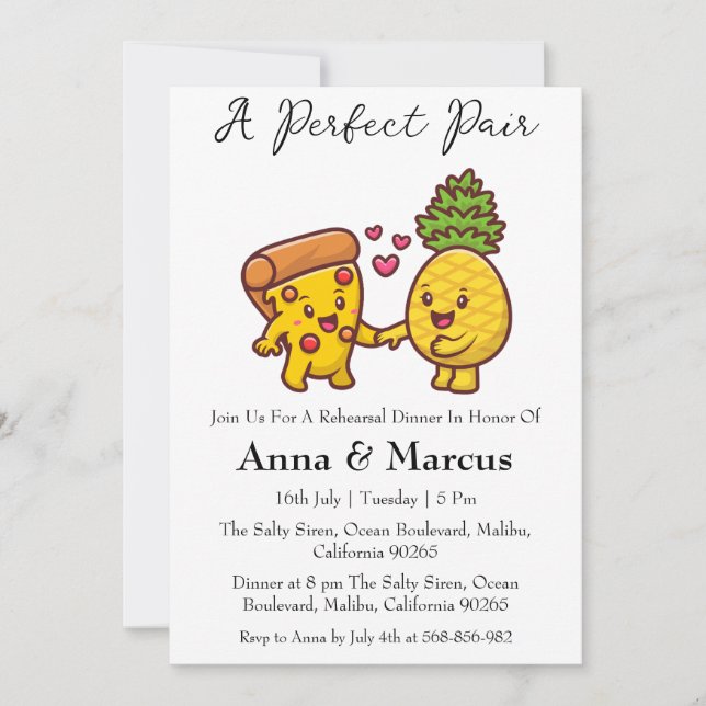Invitación Pizza y piña perfecta cena nupcial (Anverso)