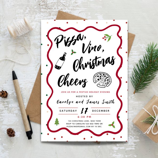 Invitación Pizza y Vino de Navidad (Christmas Pizza and Wine Party Invitation)