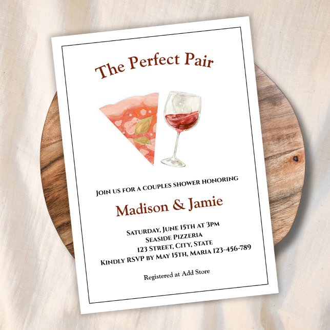 Invitación Pizza Y Vino Perfecto Parejas Ducha De Novias (pizza and wine casual couples bridal shower invitation the perfect pair)