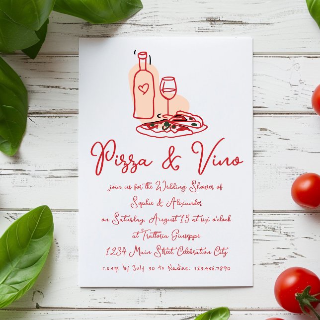 Invitación Pizza y Vino Whimsical Hand Drawn Wedwn Shower (Subido por el creador)