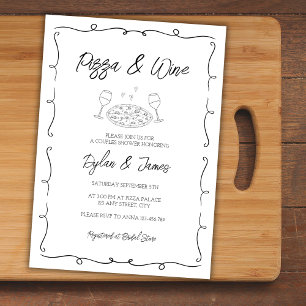 Invitación Pizza y Wine Scribble Parejas Derramadas Ducha